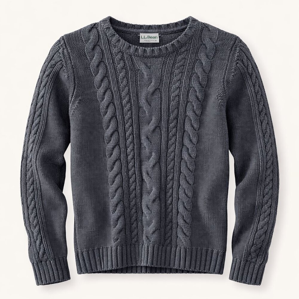 L.L. Bean Gray Cable Knit Sweater 100% Cotton Classic Crewneck - Women's M